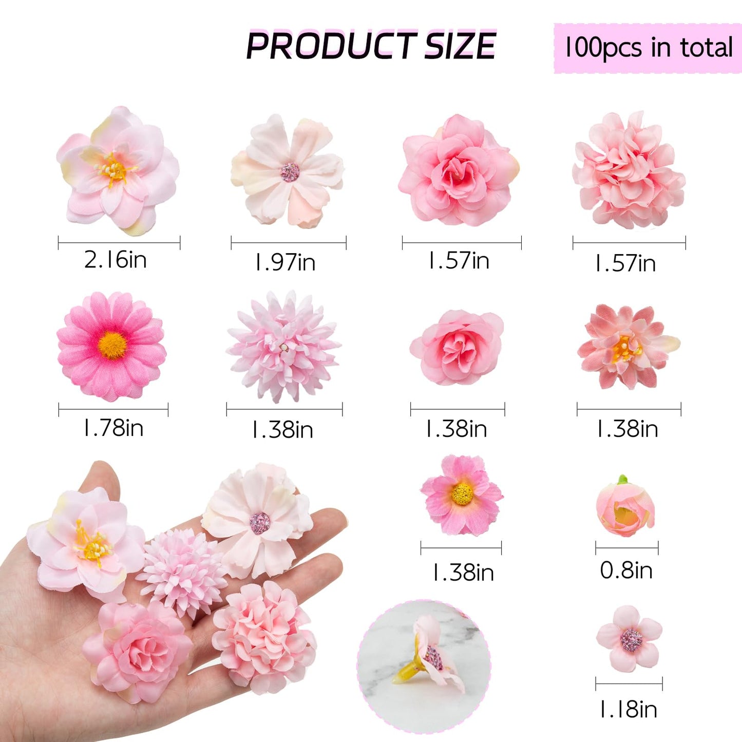 CIPOWM 100Pcs Mini Faux Flower Heads Pink Artificial Flower Heads Small Silk Flower Fake Peony Daisy Flowers for Craft Garland Wedding Party Supply Home Decoration