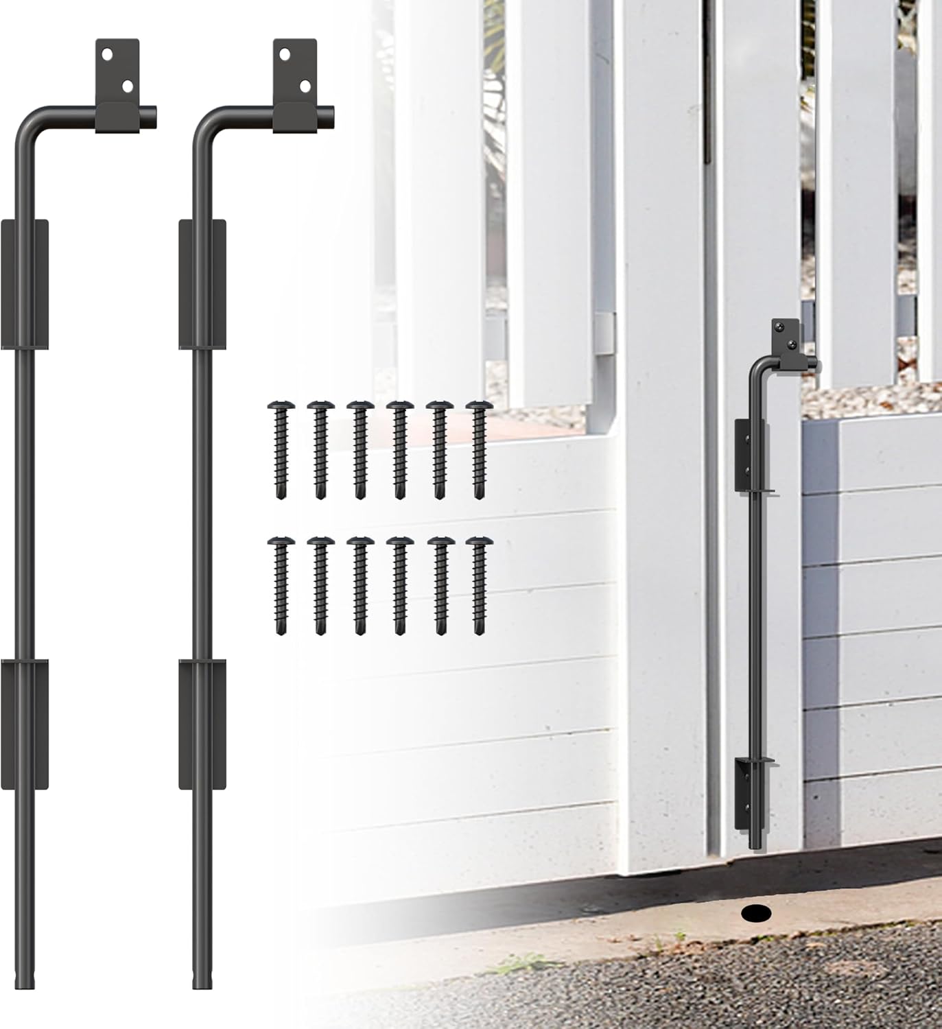 36" Heavy Duty Cane Bolt Gate Drop Rod with Upgraded Design, Square Drop Rod Kit for Double Gate Wood PVC Vinyl Metal Yard Gate Latch-2 Pack