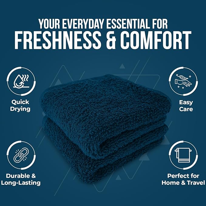 DAN RIVER 12 Pack Wash Cloths for Showering [12x12] - 100% Cotton Washcloths Premium Quality Flannel Face Cloths for Bathroom, Highly Absorbent and Soft Feel Wash Clothes, Opal Blue