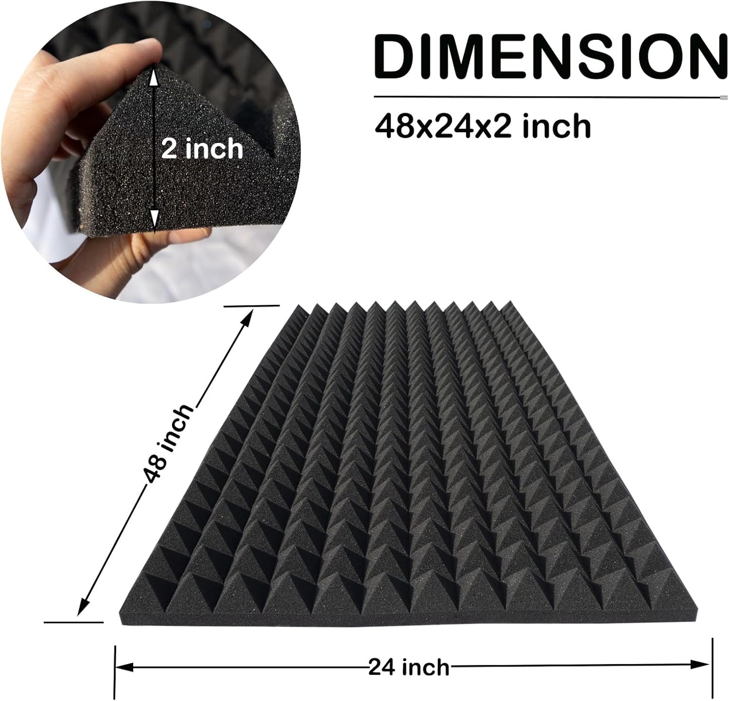 4 Pack Pyramid Sound Proof Foam Panels,48x24x2 Inch Acoustic Foam,High Density Soundproof Wall Panels,Fireproof Cancelling Studio Panel Reducing Noise & Echo (Black)