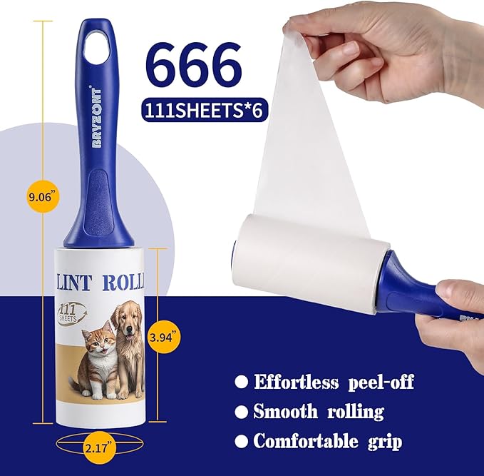 Extra Sticky Pet Hair Lint Roller, Pet Roller Hair Remover, Lint Rollers for Clothes, Furniture, Couch, Carpet, Dog Cat Hair Removal (666 Sheets)