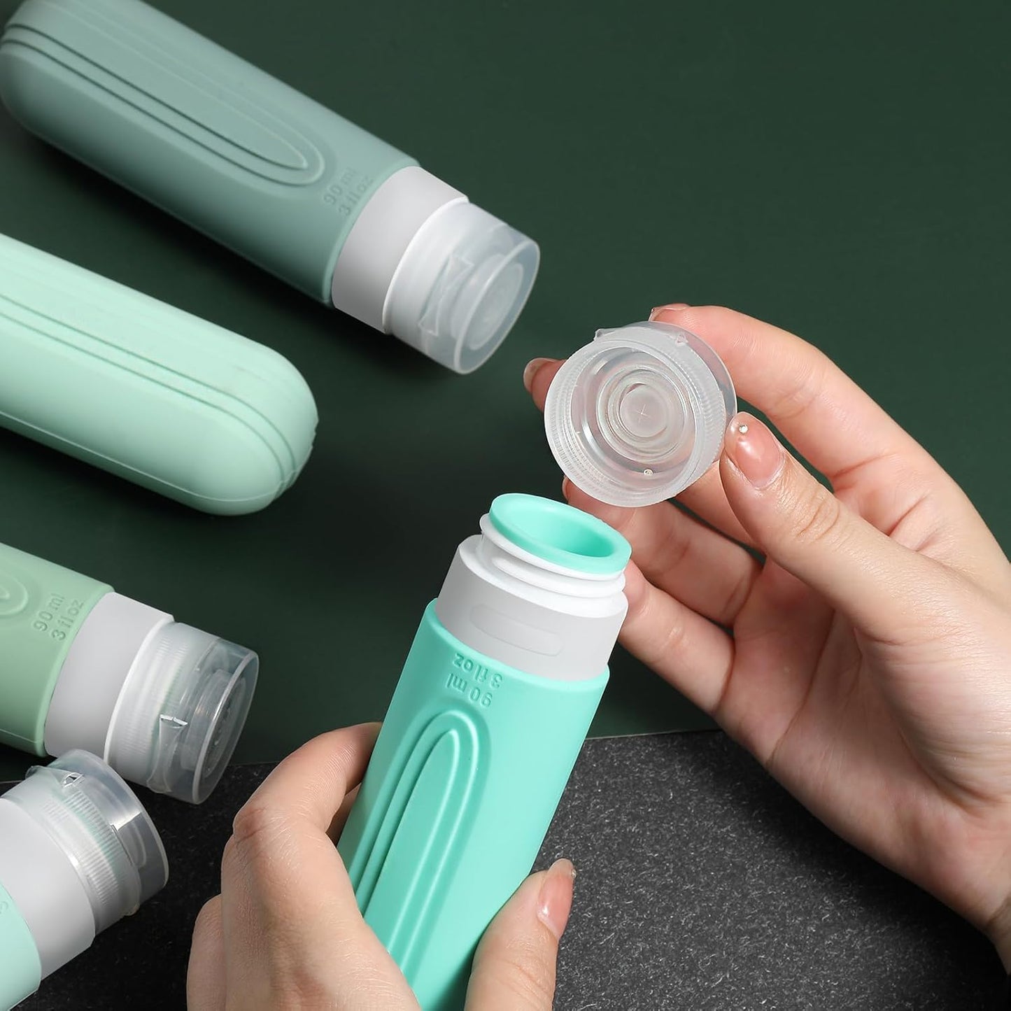Travel Bottles for Toiletries, 5 Pack TSA Approved Travel Size Containers, 3oz Leak Proof Refillable Travel Accessories for Shampoo Conditioner, BPA Free Travel Bottles with Toiletry Bag
