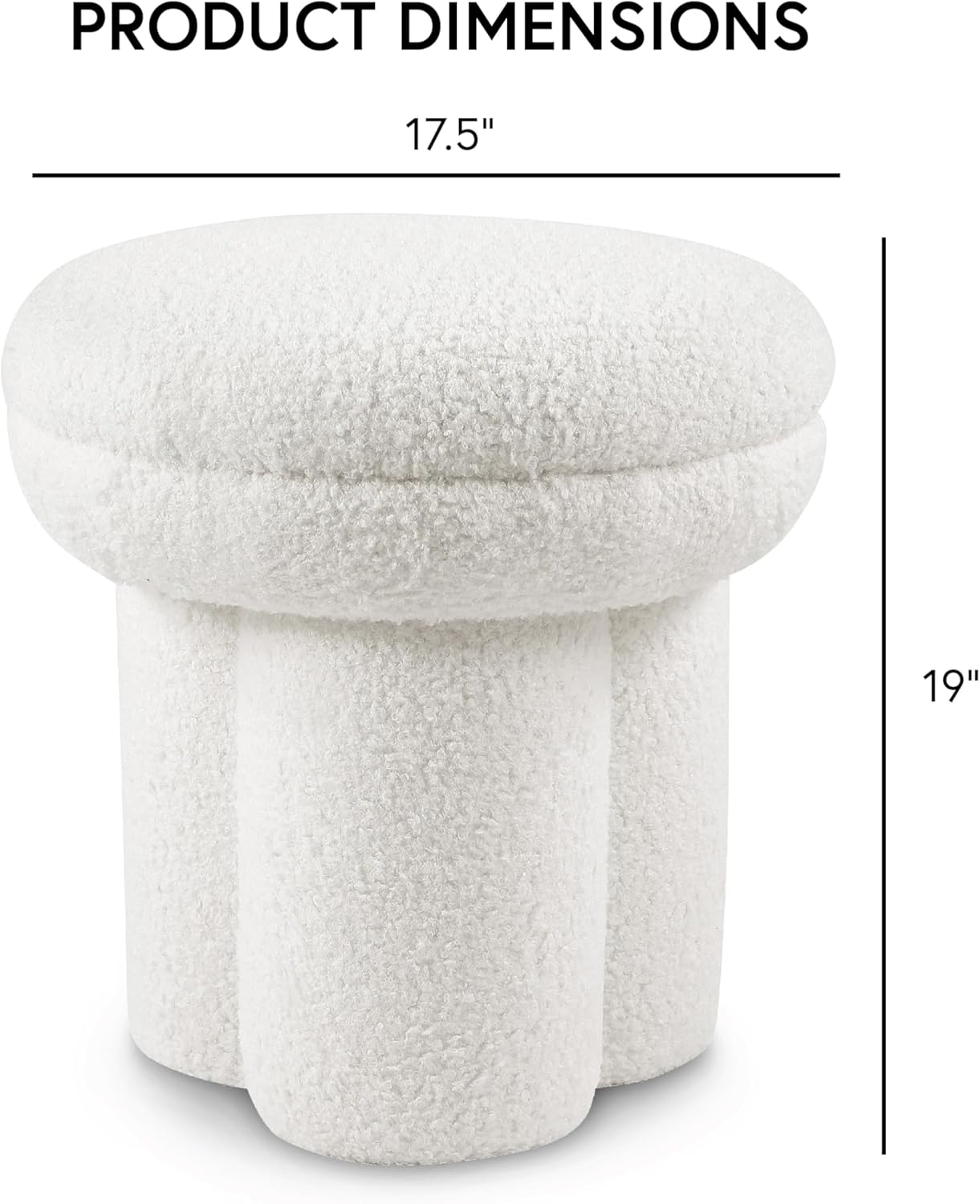 Furniture of America Rami Modern 18-inch Mushroom-Shape Upholstered Ottoman with Tri-Pillar Pedestal, Vanity Stool Chair, Small Foot Stool for Bedroom, Living Room, Entryway, Beige
