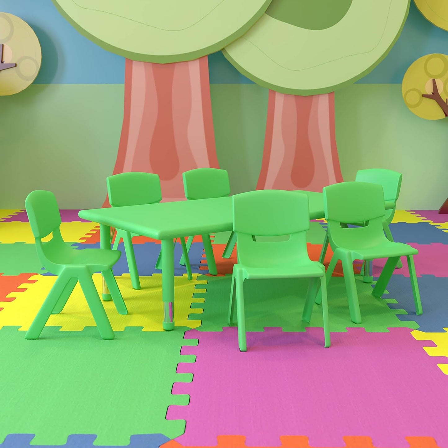 Flash Furniture Rectangular Activity Table Set, 24"W x 48"D x 14.50" - 23.75"H, Green