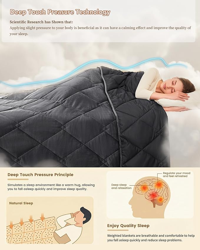 L'AGRATY Queen Size Weighted Blanket for Adults 15lbs, 60"x80" — Cooling Breathable Heavy Blanket with Glass Beads for Sleeping Perfect for Hot Sleepers & Couples Machine Washable All-Season Grey
