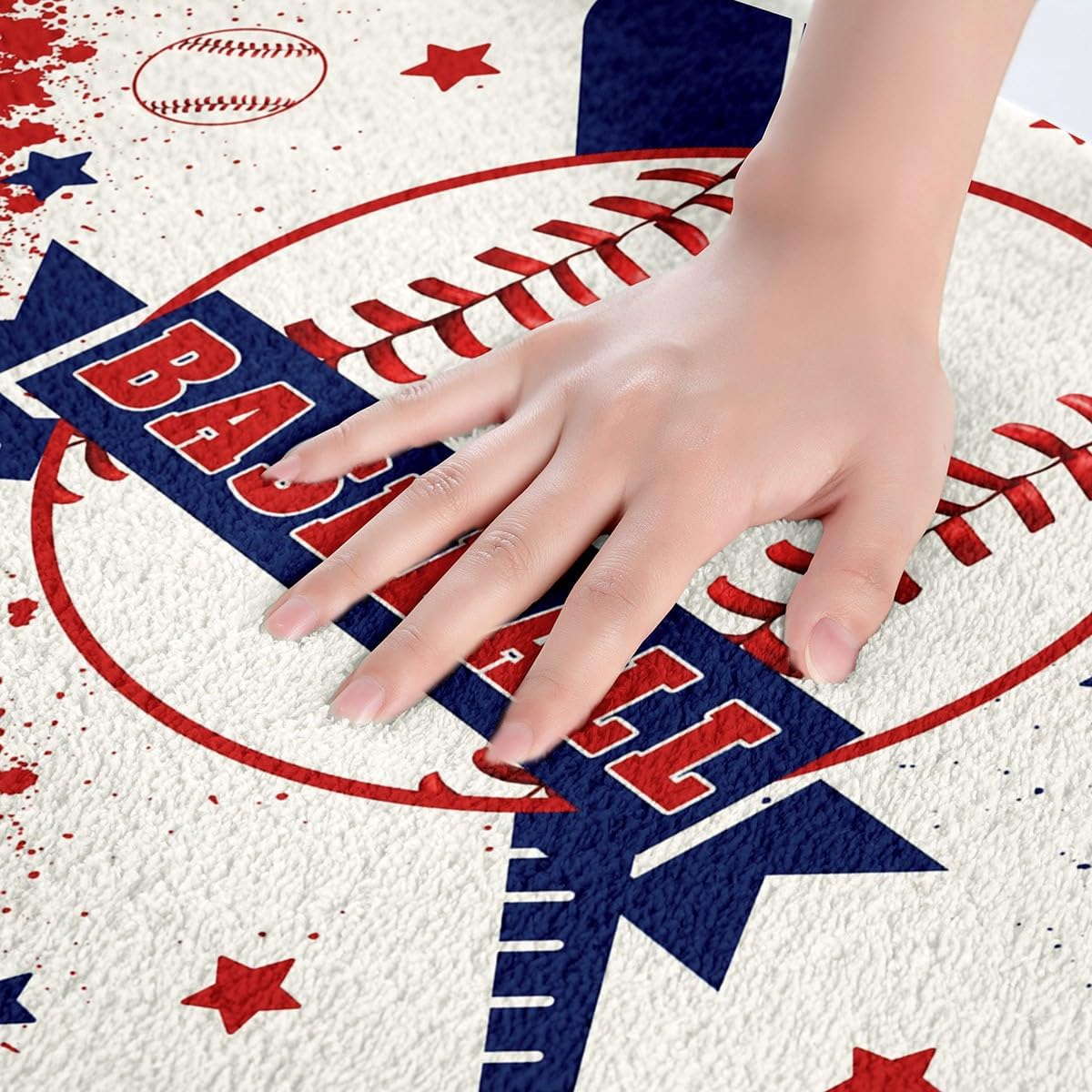 Feelyou Baseball Gaming Non Slip Bath Mat Blue Red Graffiti Soft Fleece Door Carpet for Kids Boys Girls Baseball Player Polyester Bath Rug Ball Games Sports Bathroom Floor Indoor Doormat,20x32 Inch