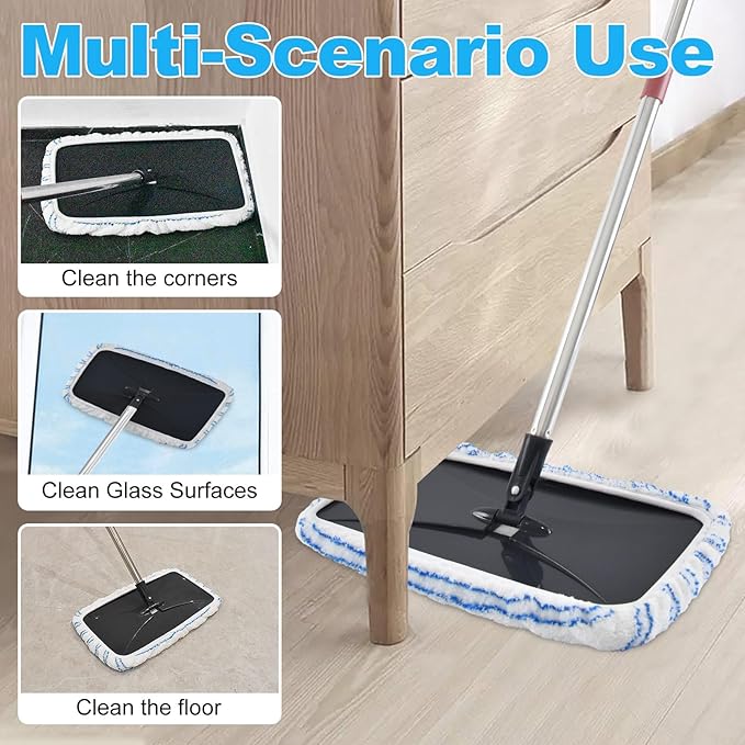 Microfiber Flat Mops for Floor Cleaning,Dust Mop for Hardwood Floors,Flat Mop Set with 4 Mops Pads and 58"Stainless Steel Handle for OCedar Hardwood Floor'N More Microfiber Mop,Use to Wet&Dry Cleaning