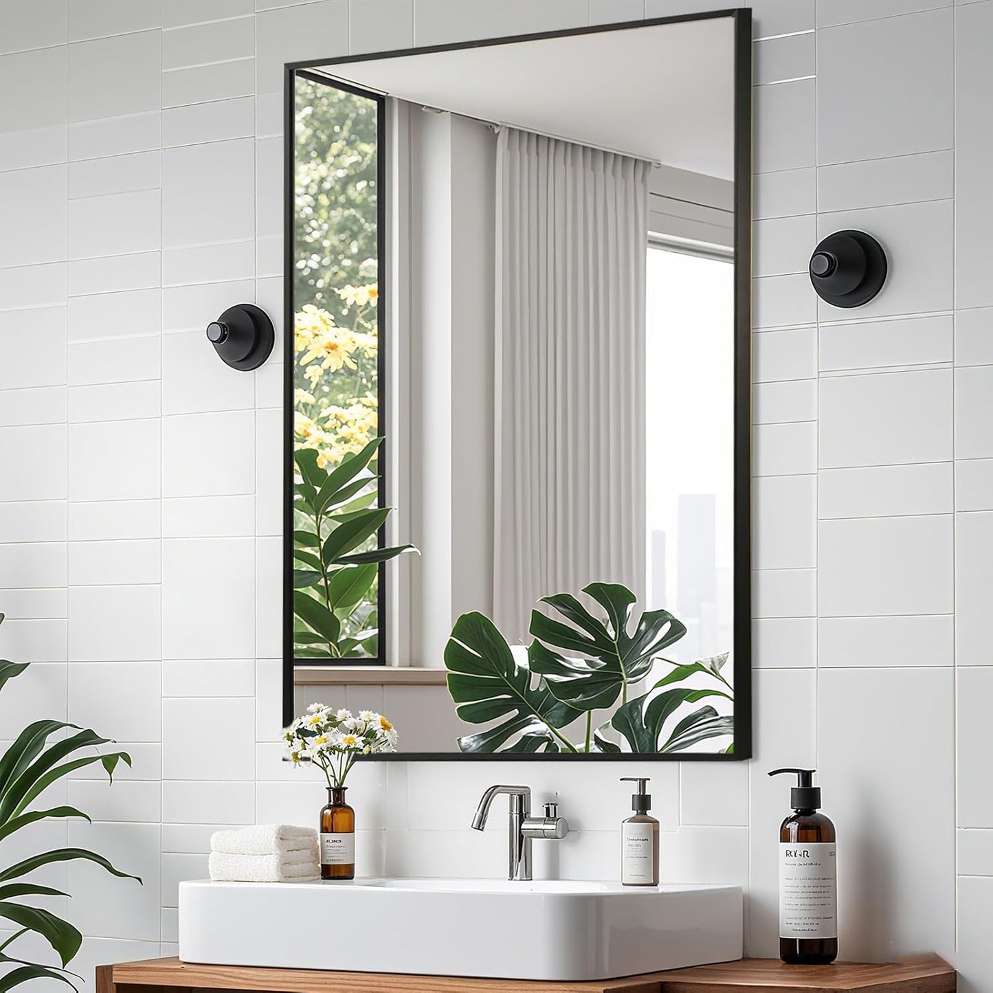 Matte Black Mirror, 22x30 Inch Aluminum Framed Rectangle Mirror, Anti-Rust, Tempered Glass, Square Corner Wall Mirror for Over Sink, Vanity, Bedroom, Entryway, Horizontal/Vertical