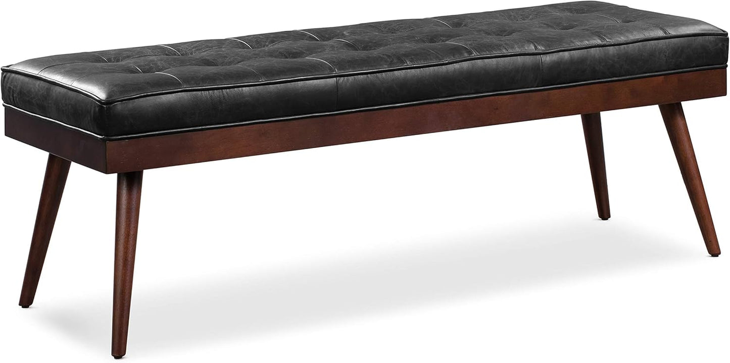 POLY & BARK Napa Luca Leather Bench, Onyx Black