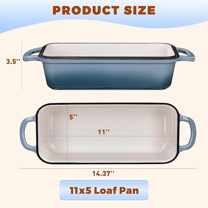 11x5 Inch Cast Iron Loaf Pan With Lid, 5.8 Qt Large Loaf Pans for Sourdough Bread Baking, Heavy Duty Dutch Oven Bread Pan For a Crispy Crust, Seasalt