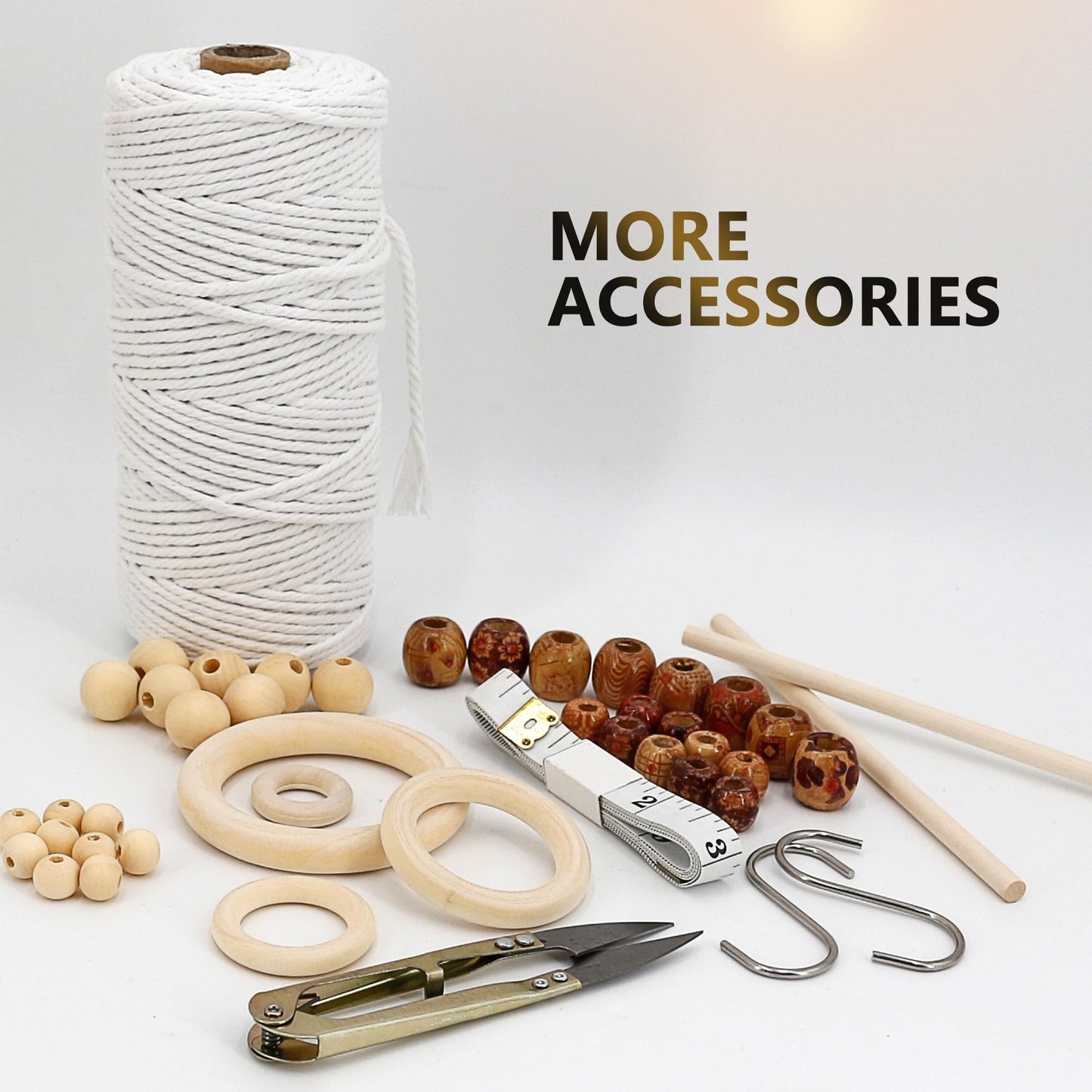 227pcs Macrame Kits 3mm 115yards Wall Hanging Natural Cotton Macrame Cord with Wooden Beads & Rings Wooden Sticks, Metal S-hooks Supplies for Hanging Plant Hand Tassel weaving