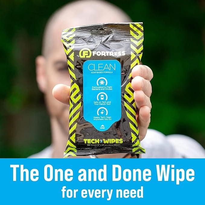 Fortress Electronic Wipes (25 ct, Pack of 3) To-Go Tech Wipes for Screens, Phones, Keyboards, TV Monitors, Computer Screens, and More [Travel Size] Skin-Safe