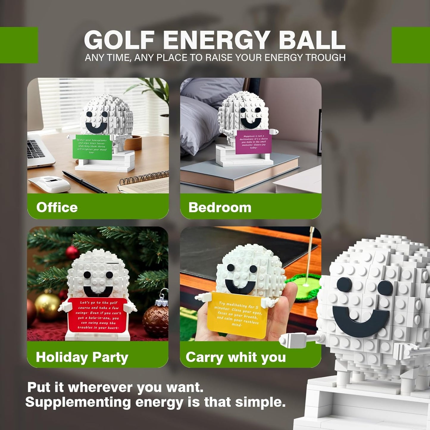 Golf Energy Ball Toy Building Set Compatible with Lego Golf - Desk or Shelf Display, Gift for Golfers, Stocking Stuffers & Gift for Christmas