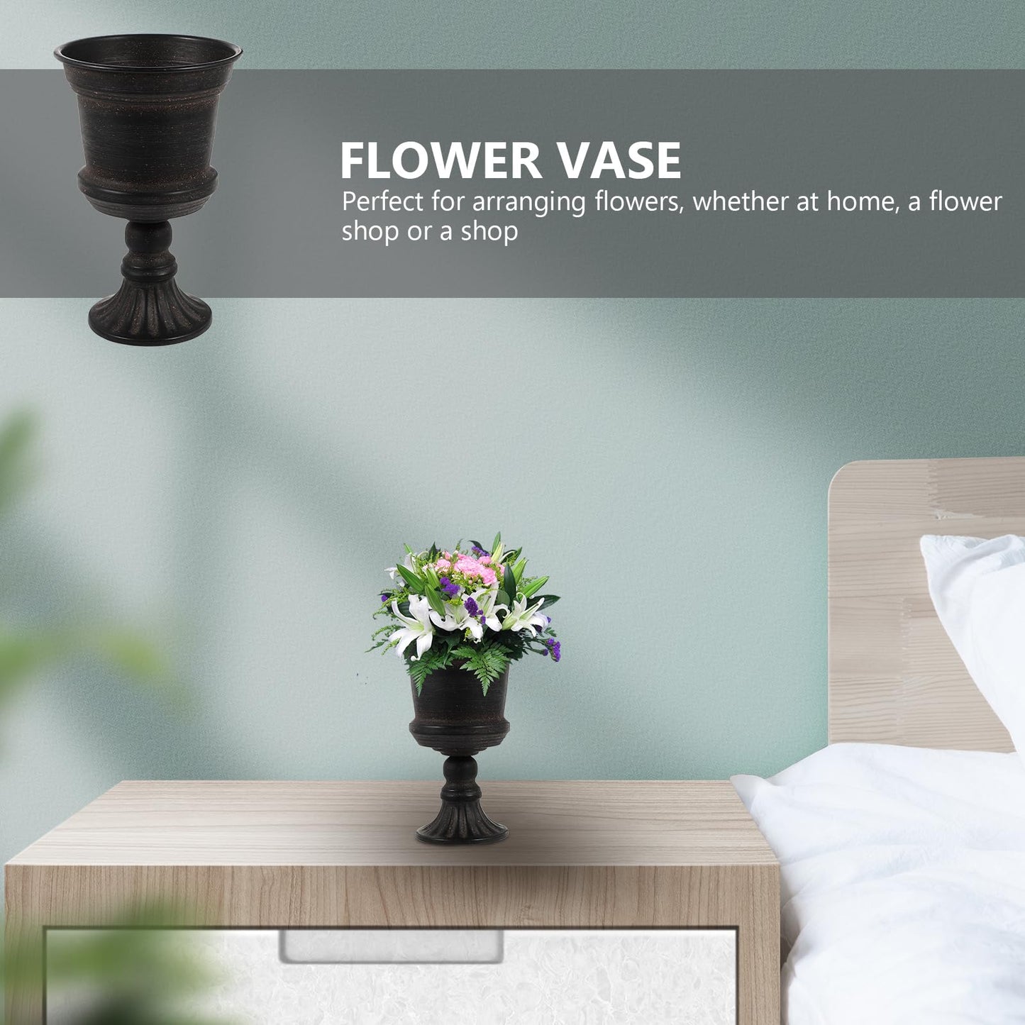 Yardwe Iron Urn Planter, Rustic Metal Flower Pots Decoration Vase for Wedding Party Home Garden Porch Front Door Decoration (Black)