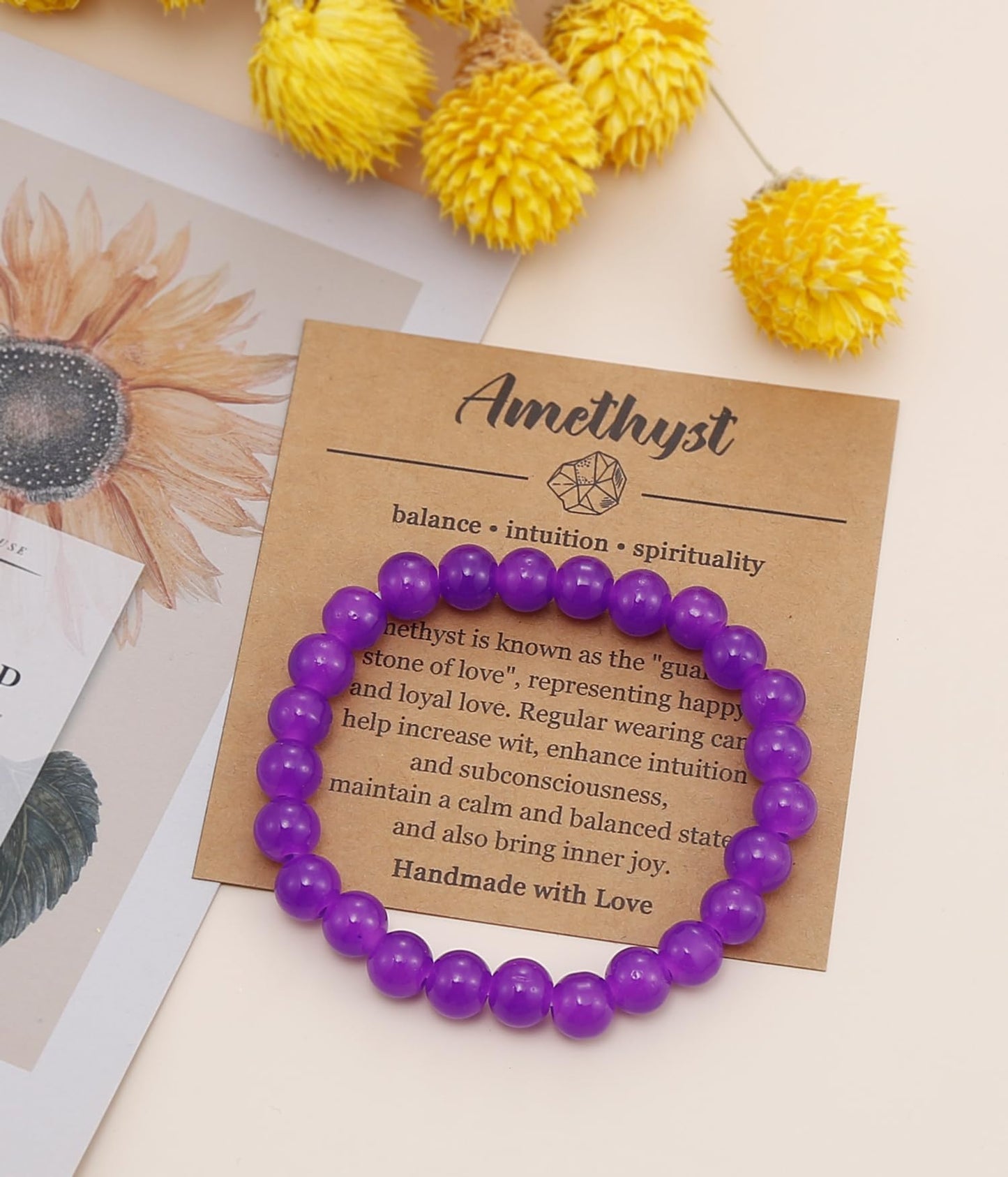 BOMAIL Natural Stone Bracelet for Women Men - 8MM Semi-Precious Gemstone Beaded Bracelet Healing Crystal Stretch Bracelet Yoga Bracelets Jewelry