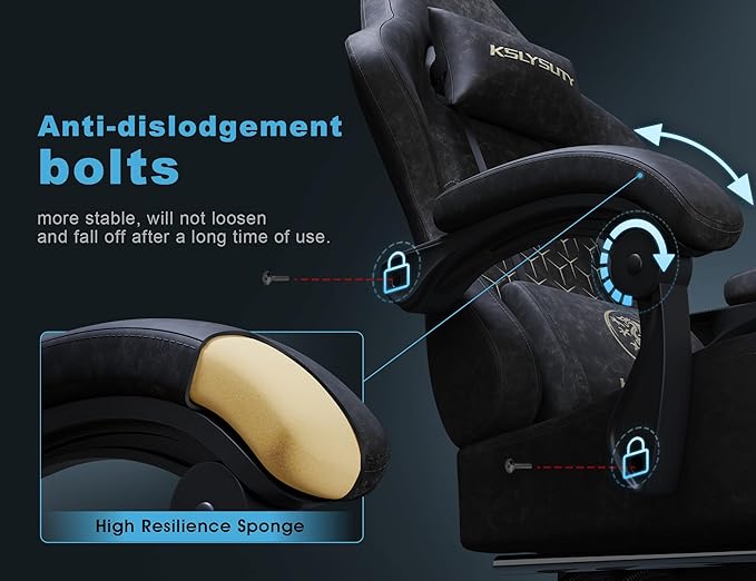 Gaming Chair Breathable Leather with Pocket Spring Cushion,Wide and High Ergonomic Office Chair with Headrest,Computer Gaming Chair with Footrest for Adult and Teen,Grey