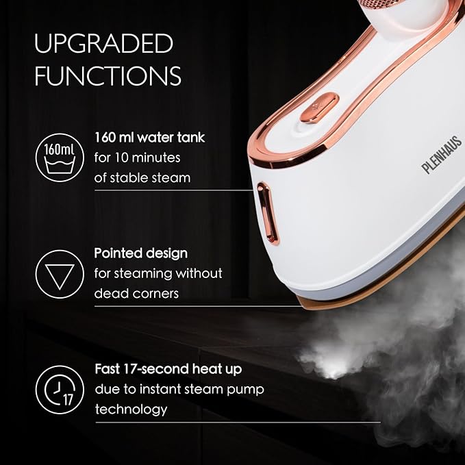 Professional Garment Steamer for Clothes 2 in 1, High Steam Volume 20g/min for Powerful Wrinkle Removal, Leak Proof, 120v, 1000w