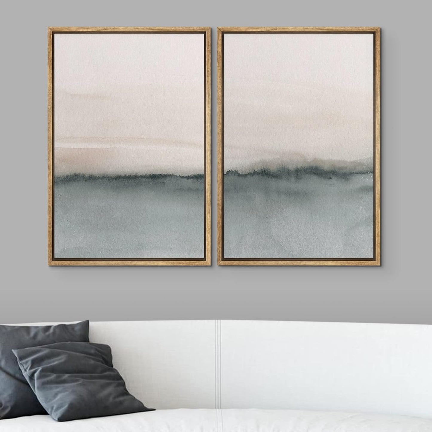 SIGNWIN Framed Canvas Print Wall Art Set Duotone Gray Pastel Landscape Abstract Shapes Illustration Modern Art Decorative Nordic Chic Relax/Zen for Living Room, Bedroom, Office - 16"x24"x2 Natural