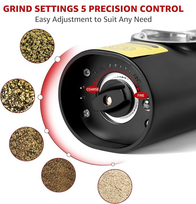 KOMOREBI Rechargeable Electric Salt and Pepper Grinder Set - Automatic Mill with Adjustable Coarseness, LED Light, Salt and Pepper Shakers,Home Kitchen Gifts