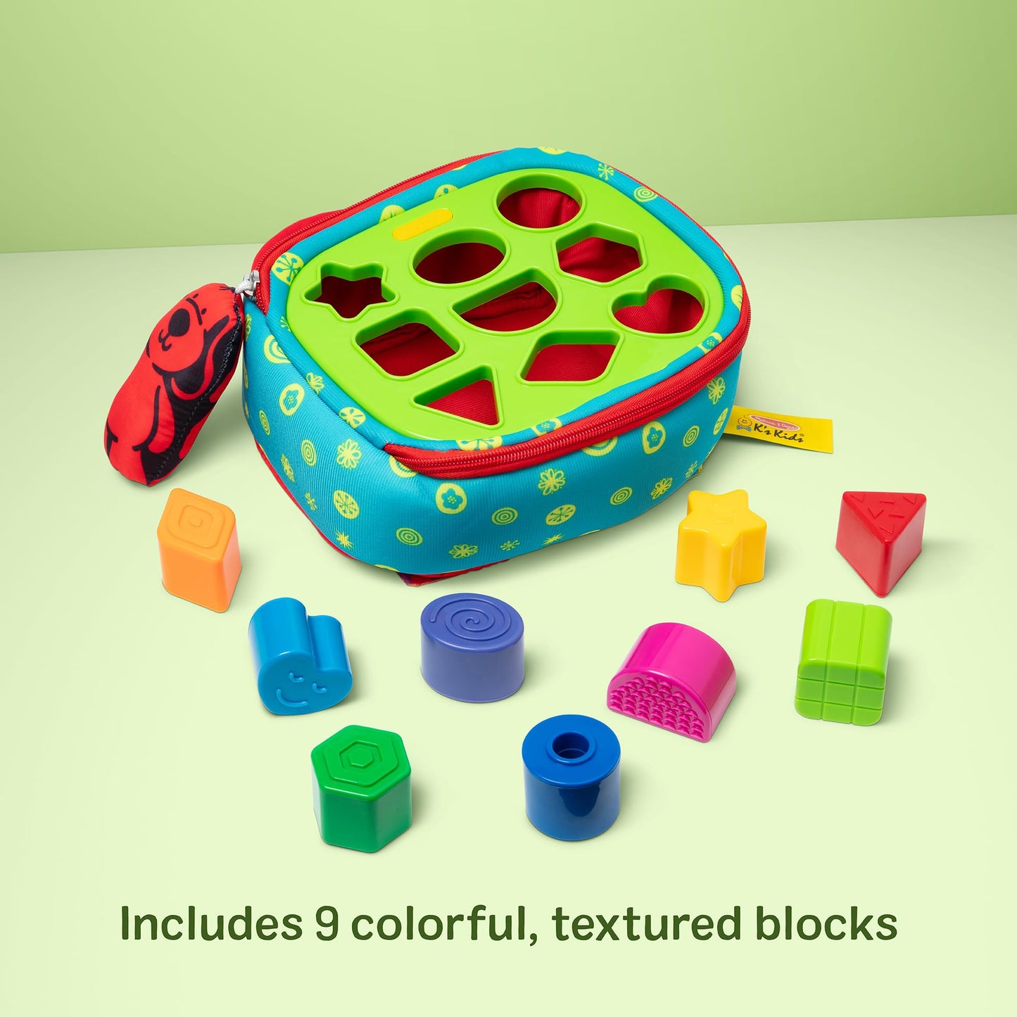 Melissa & Doug K’s Kids Take-Along Shape Sorter, 9 Textured Building Blocks & Soft Sensory Activity Bag, Montessori-Inspired Baby Toys for Toddlers, Preschool Learning Toys for Babies 9 Mo. & Up