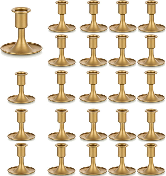 Candlestick Holders Taper Candle Holders, Romadedi Gold Candle Stick Candle Holder for Table Centerpiece, Wedding Reception, Festive Christmas Mantel Decoration or Home Decor, Set of 24