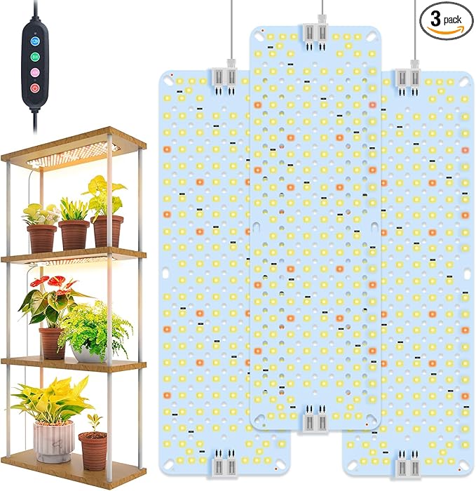 3-Pack Panel Grow Lights for Indoor Plants, FECiDA 2026 LED Plant Grow Light for Under Cabinet Plants, Full Spectrum Growing Lamp with 4,8,12,16,20 Hr Timer, Free Linking