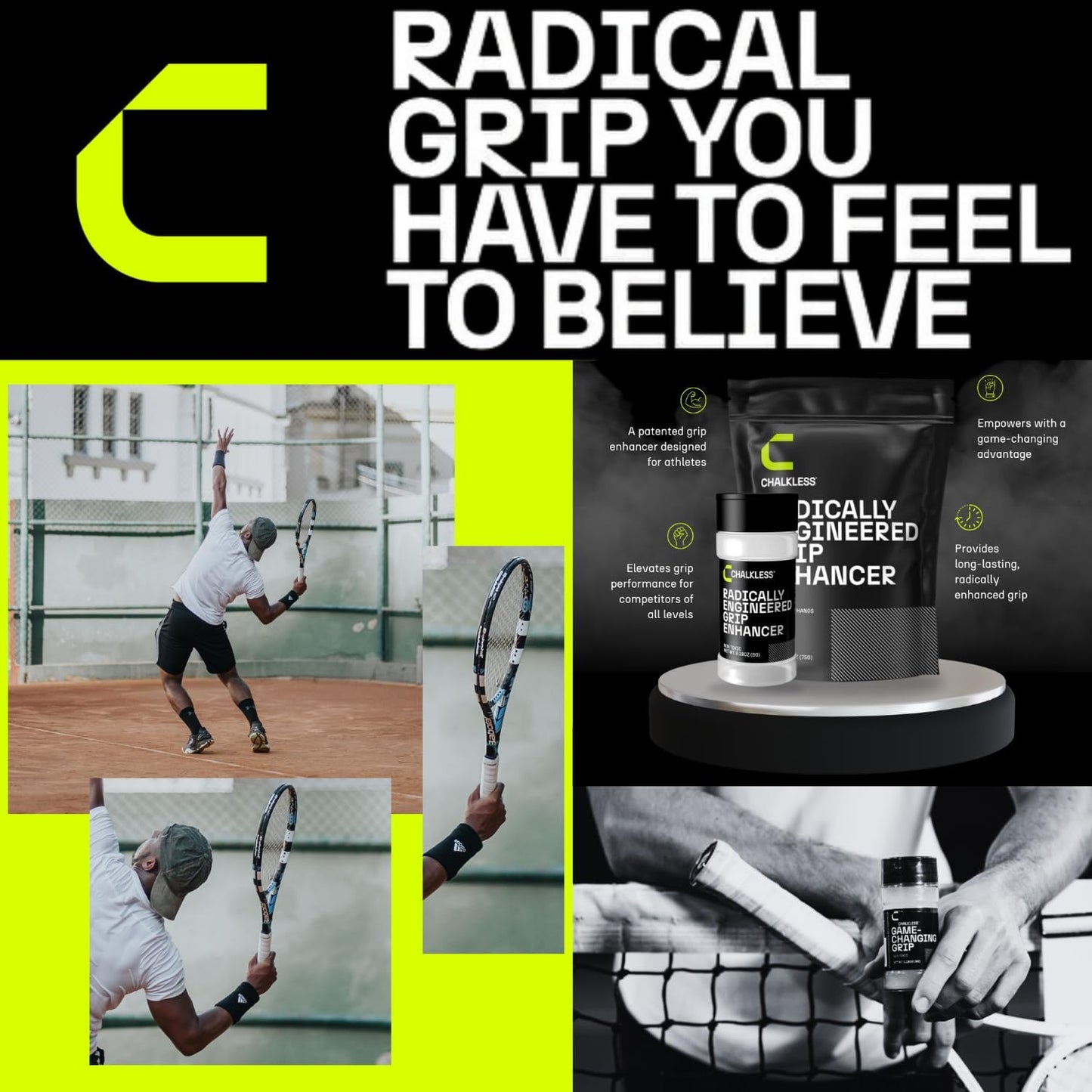 Chalkless Grip Enhancer, Less Mess Non Toxic Replacement for Liquid Chalk, Grip Solution for Weightlifting, Gaming, Tennis, Golf, Engineered to Improve Grip for Longer