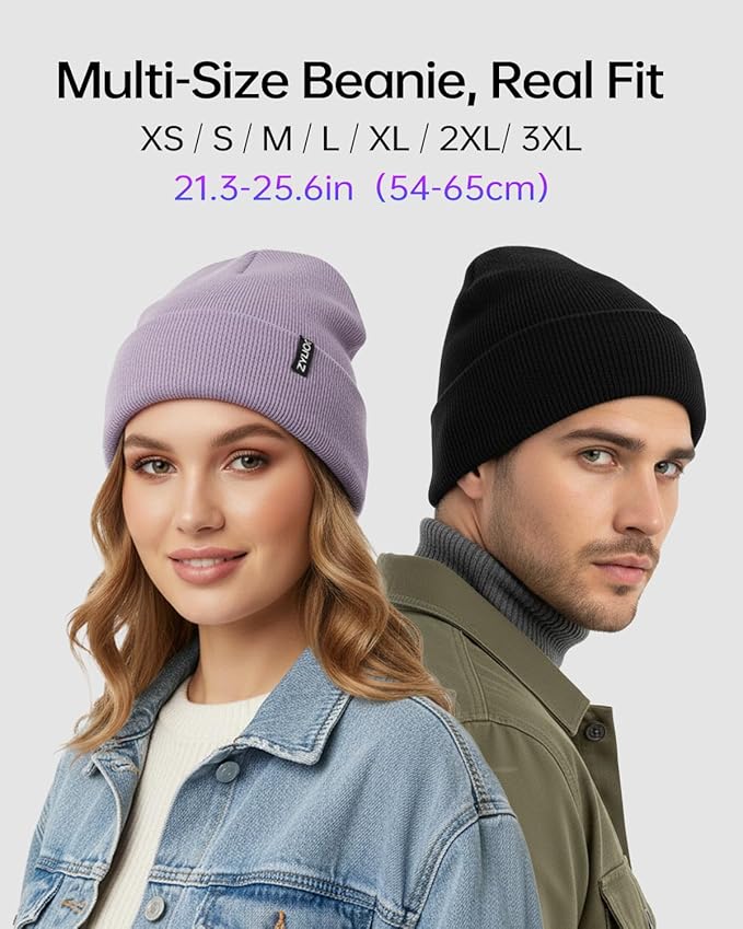 Zylioo Oversize Beanie Hats, XXL Big Size Ribbed Knit Cuffed Winter Hat for Cold Weather, Warm Skull Watch Cap