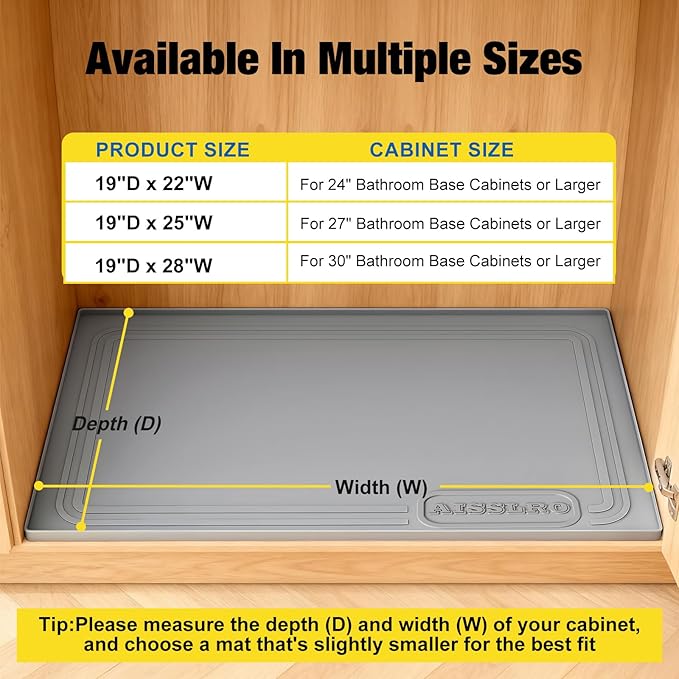 Under Sink Mat 25" X 19", Waterproof Silicone Under Sink Mats for Kitchen, Anti-Leak Shelf Liner & Cabinet Protector with Raised Edge, [BPA Free] Bathroom Tray Home Organizer, Grey
