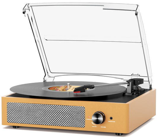 Vinyl Record Player with 2 Stereo Speakers Belt-Driven Vintage Turntables 3 Speed 3 Size Wireless Bluetooth Playback AUX-in RCA