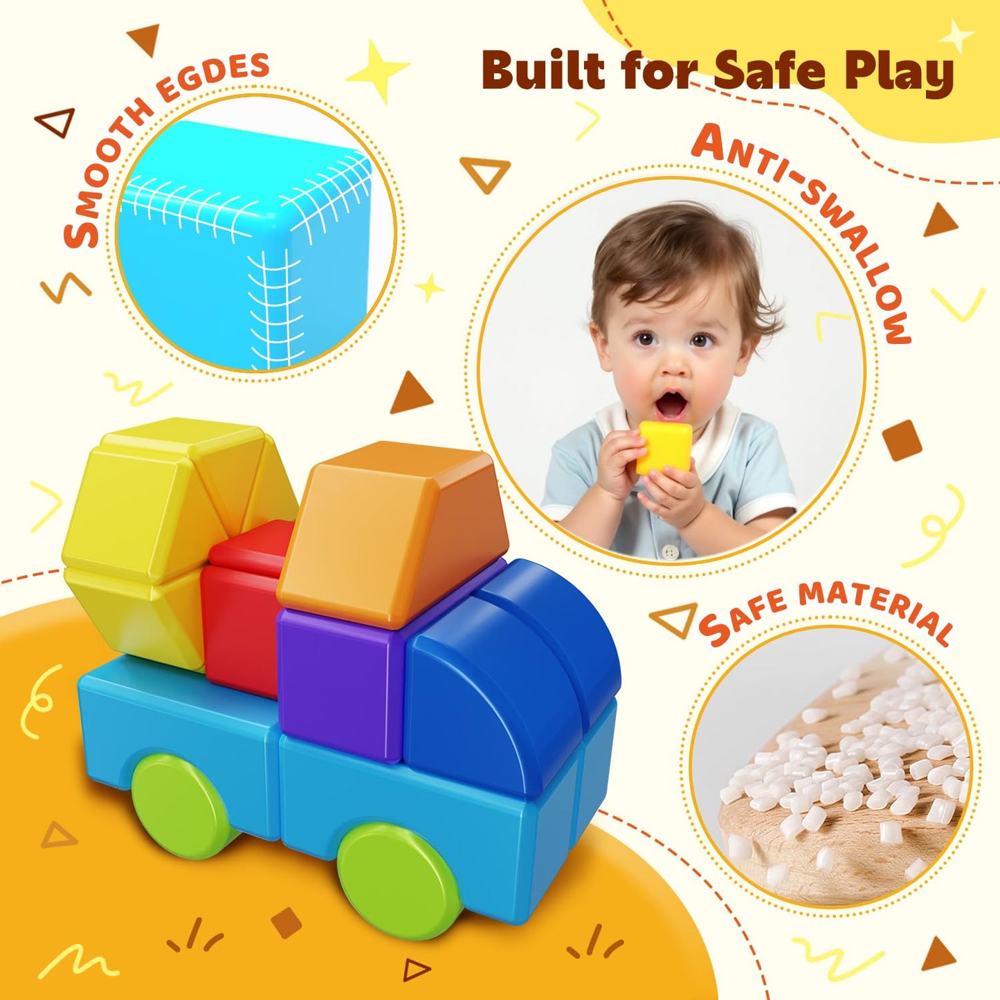 Pairez Toys Multi-Shape Magnetic Blocks, Large Stacking & Building Blocks Set, Preschool Educational Sensory Magnet Toys for Kids Ages 3-5 Year Old Boys & Girls Toddlers(20pcs)
