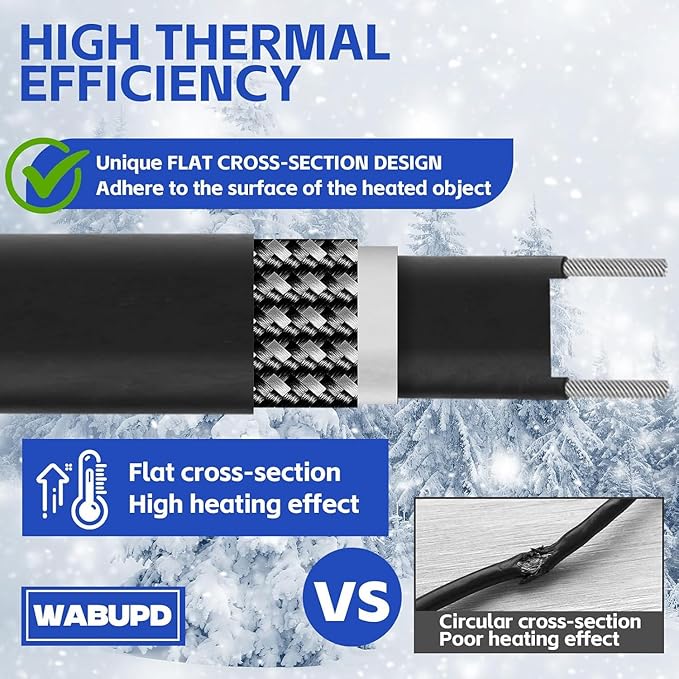 3FT-200FT Heat Tape for Water Pipes, -40°F Deicing Pipe Heat Cable,Electric Heating Cable Pipe,Frezze Protection for Heat Trace Cable for Metal, Plastic Home Pipes,Gutter,120V 5W/ft（50FT）