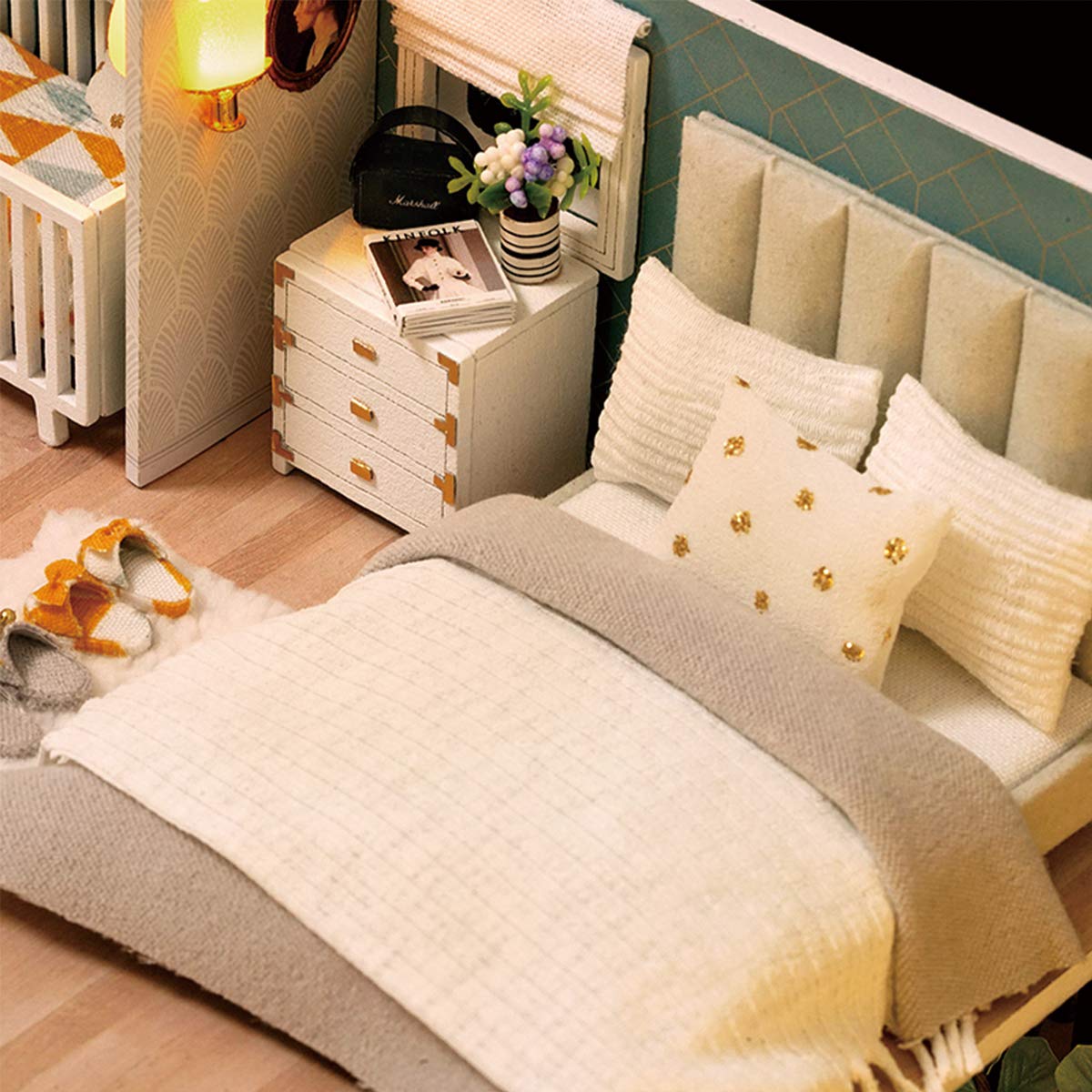 GuDoQi DIY Miniature Dollhouse Kit, Tiny House with Furniture and Music, 1:24 Scale, Great Crafts Gift for Birthday Christmas Day, Comfortable Life