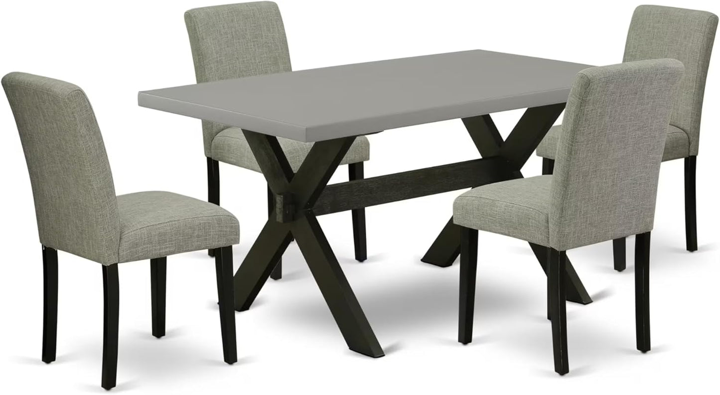 East West Furniture X696AB106-5 5 Piece Modern Dining Table Set Includes a Rectangle Wooden Table with X-Legs and 4 Shitake Linen Fabric Upholstered Parson Chairs, 36x60 Inch, Multi-Color