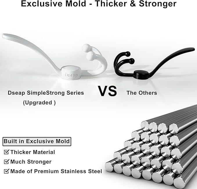 Dseap Over Door Hook 2.0 - Upgraded Version - Simple-Assembly, Strong, Heavy-Duty Stainless Steel 5-Tri-Hook Over The Door Hanger Rack, SimpleStrong Series, White, Pack of 2