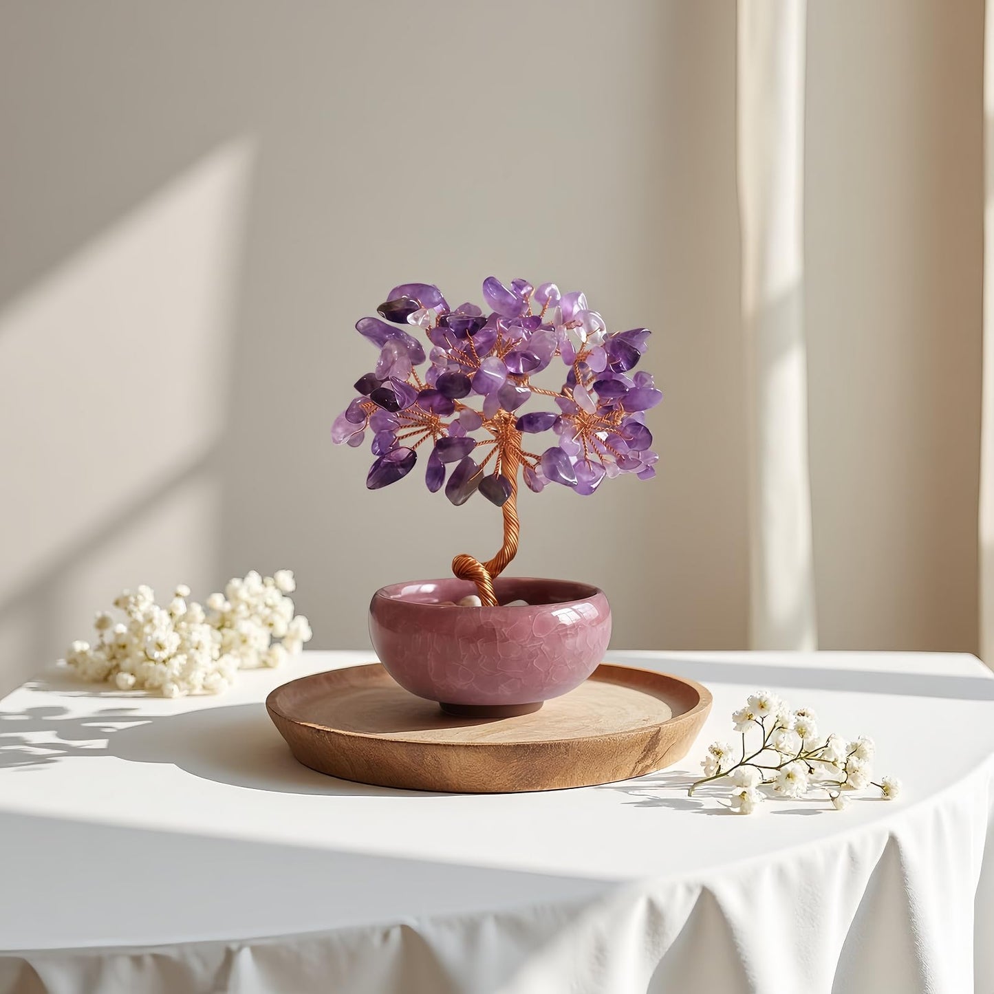 Amethyst Crystal Tree of Life Decor, Purple Gem Tree for Crystal Healing Amethyst Crystal Trees Decor, Handcrafted Gem Tree of Life for Home Decor (Amethyst)