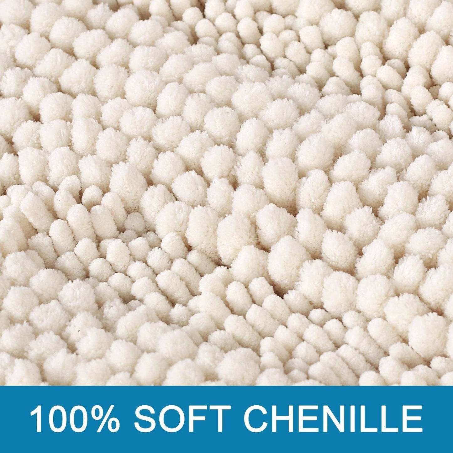 H.VERSAILTEX Bathroom Rugs Bath Rugs for Bathroom Non Slip Bath Mats Extra Thick Chenille Striped Rug 17" x 24" Absorbent Soft Shaggy Washable Dry Fast Bath Mats for Bath Room Floor - Ivory