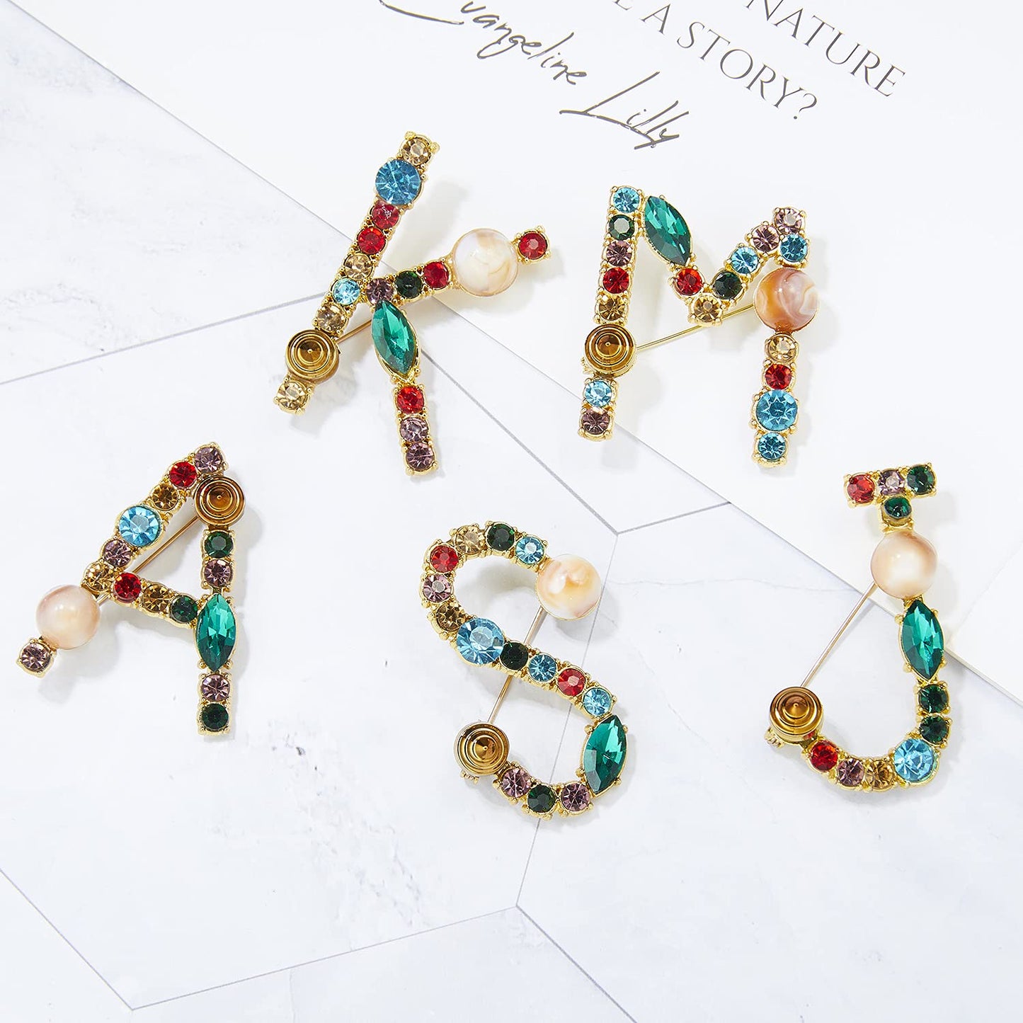 RINHOO Crystal Pearl Initial Brooch Gold Plated Enamel Colorful Letter Alphabet Breastpin Pin Jewelry for GIFTS (Gold F)