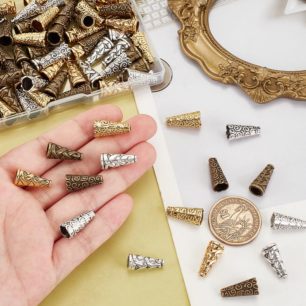 PandaHall 90pcs Bead Cone Caps, Metal Beads End Caps Apetalous Spacer Beads Caps Tibetan Style Cone Bead for Earring Bracelet Pendant Jewelry DIY Crafts Making Christmas Tree Wreath