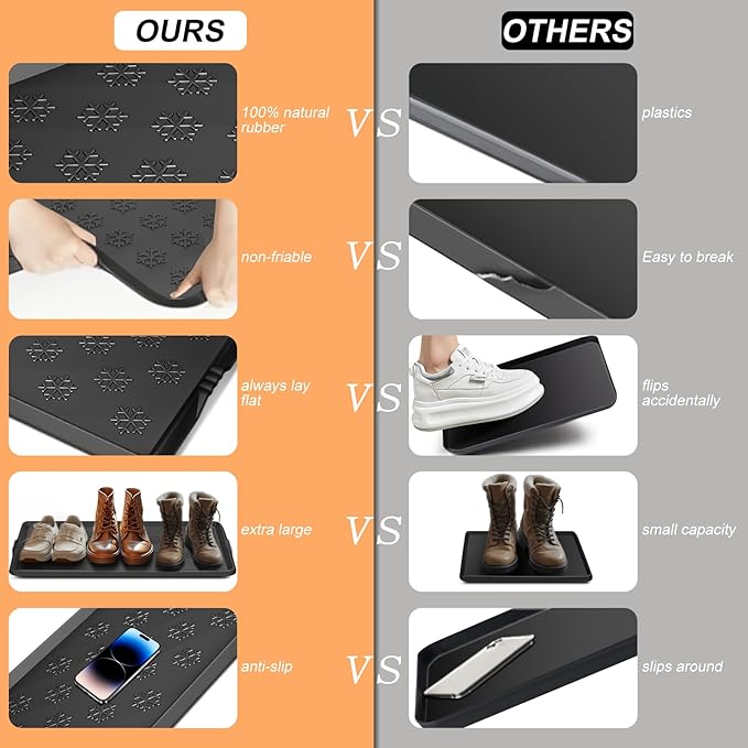 Azadx Heavy Duty Boot Trays Natural Rubber Shoe Mat Tray for Entryway Large Boot mat Tray Multi-Purpose for Outdoor Door Mats 16x42 Inch