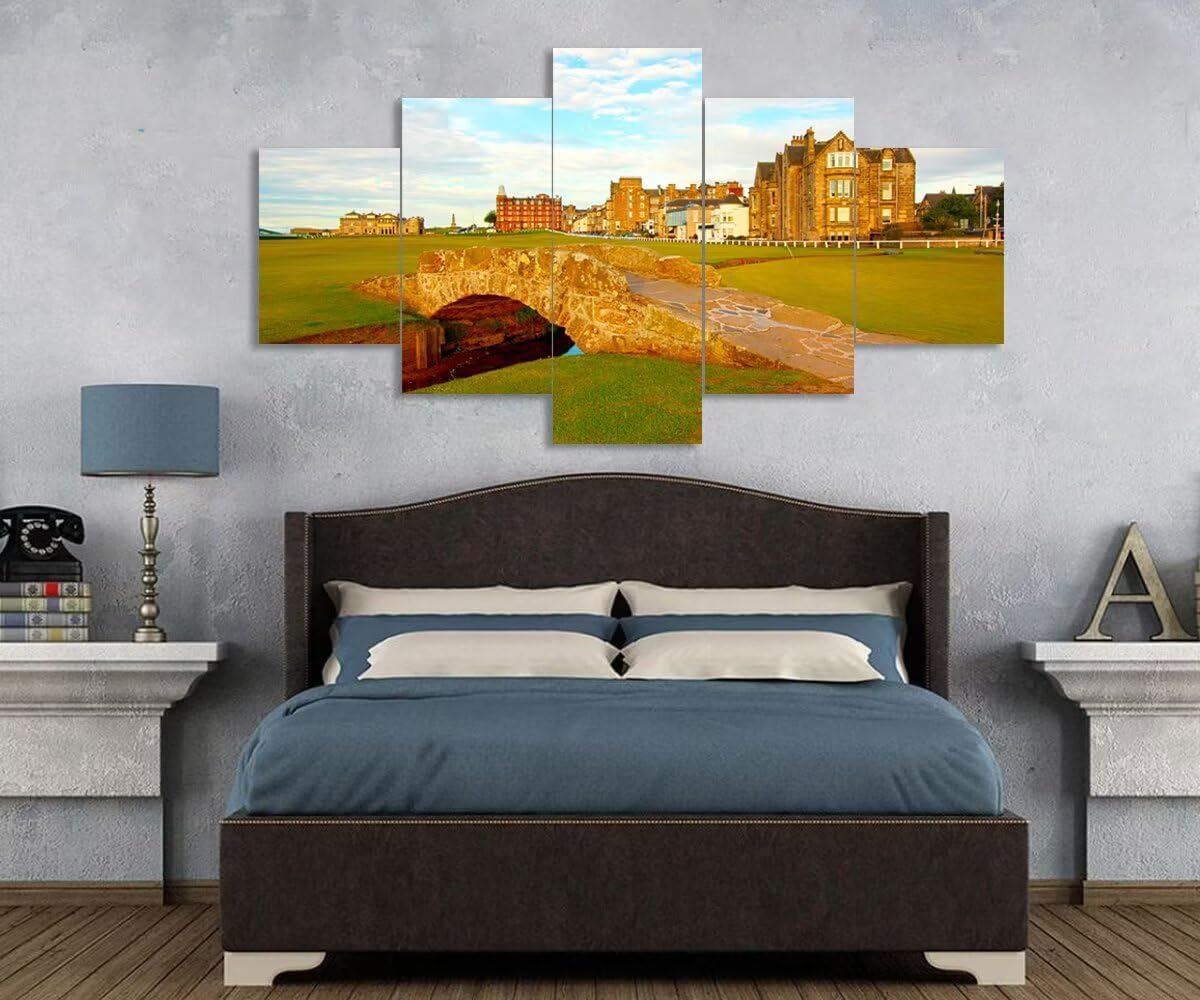 St Andrews Golf Course Wall Art for Living Room Bedroom Home Decorations St Andrews Swilcan Bridge Pictures Posters Framed Artwork Canvas Prints Ready to Hang(60''W x 32''H)