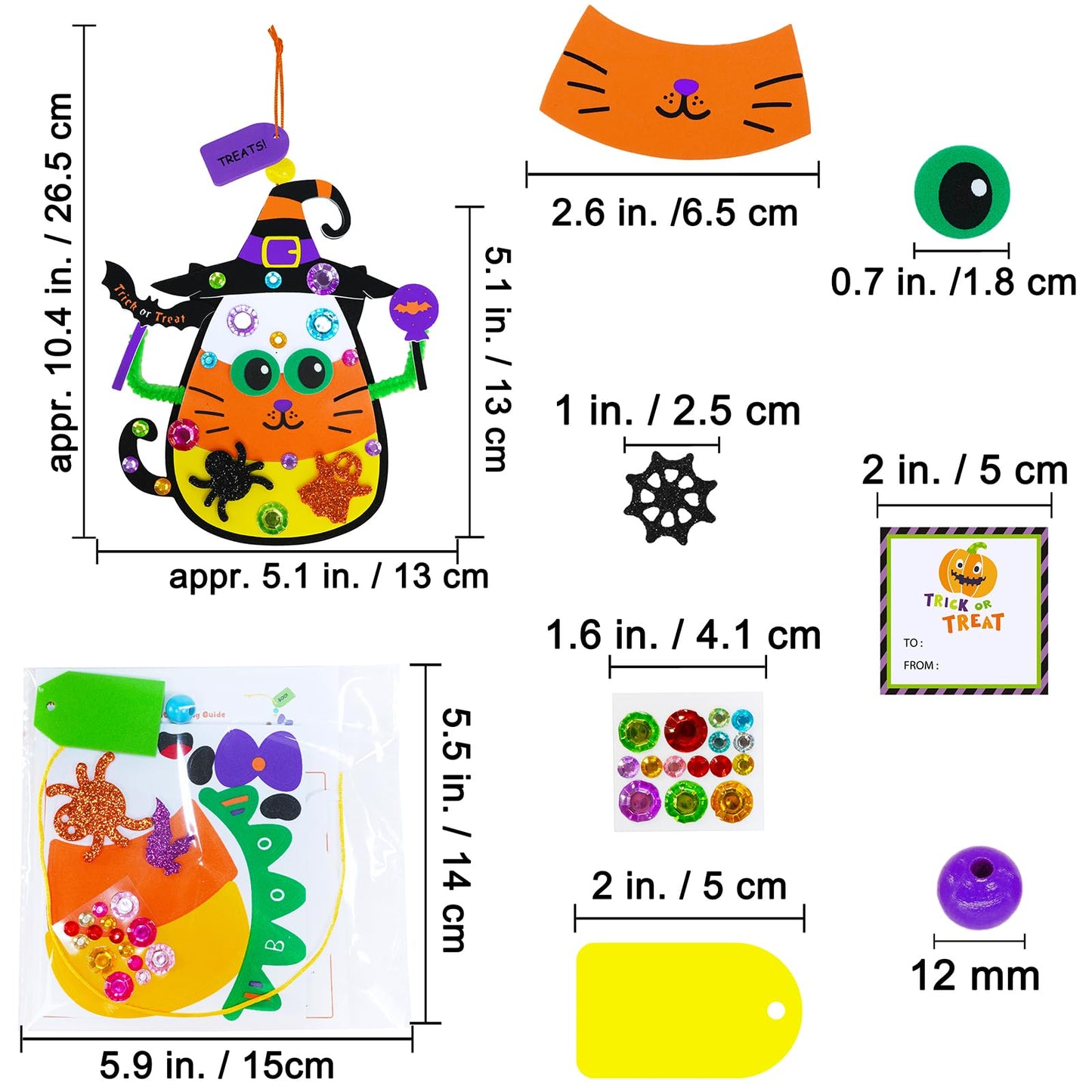 Winlyn 24 Sets Halloween Craft Kits for Kids - Ghost Monster Candy Corn Foam Individual Craft Kits - Arts and Crafts for Kids - Home Classroom Activities - Party Favors for Trick-Or-Treaters