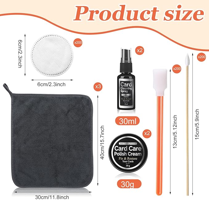 Nuanchu 607 Pcs Card Cleaning Kit Trading Card Repair Kit Includes Cleaning Spray Polishing Paste Cotton Swab Cotton Disc and Microfiber Cloth with Instruction for Scratch Surface Care Tool Accessory