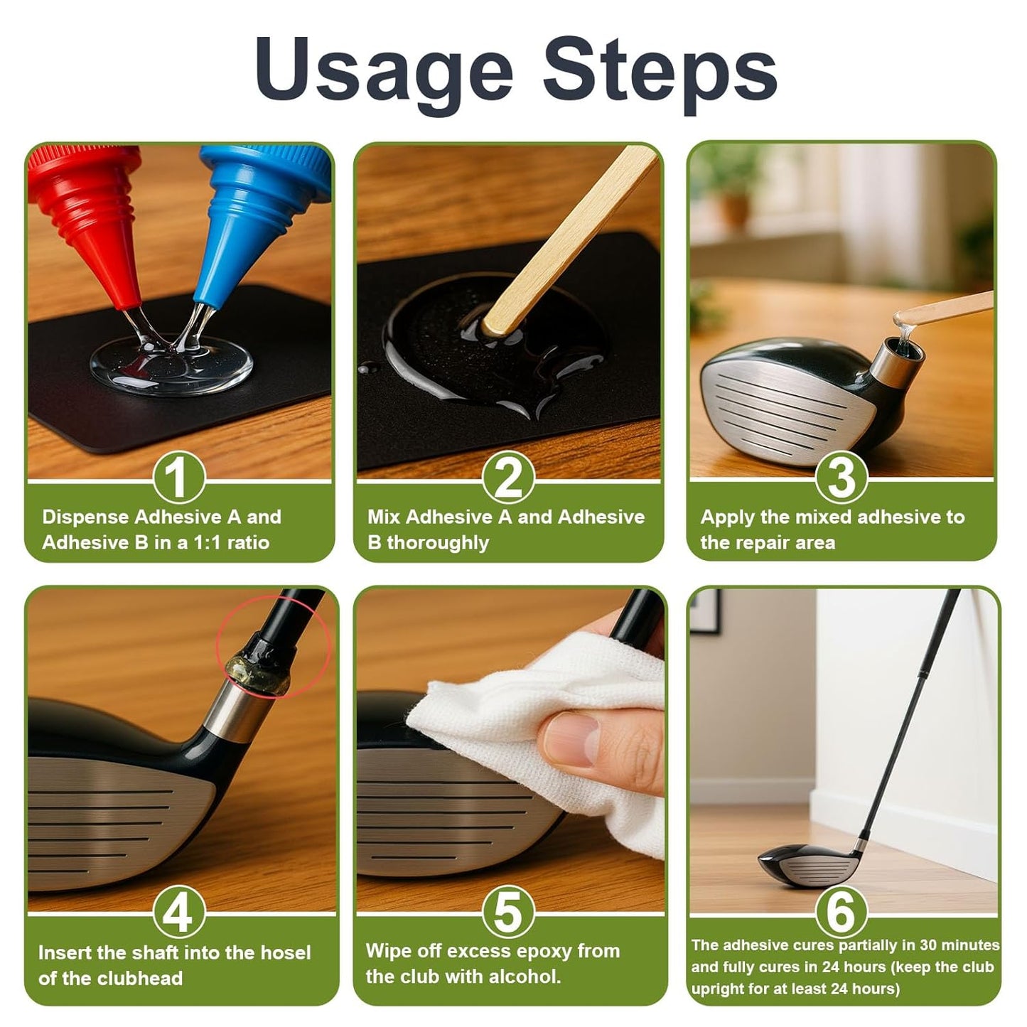 30min Golf Club Epoxy, 125+125ml Extra Strength Golf Shaft Epoxy, Applicable to All Clubheads, Drivers, Putters, and Irons, Compatible with Graphite and Steel Shafts (Long Cure)
