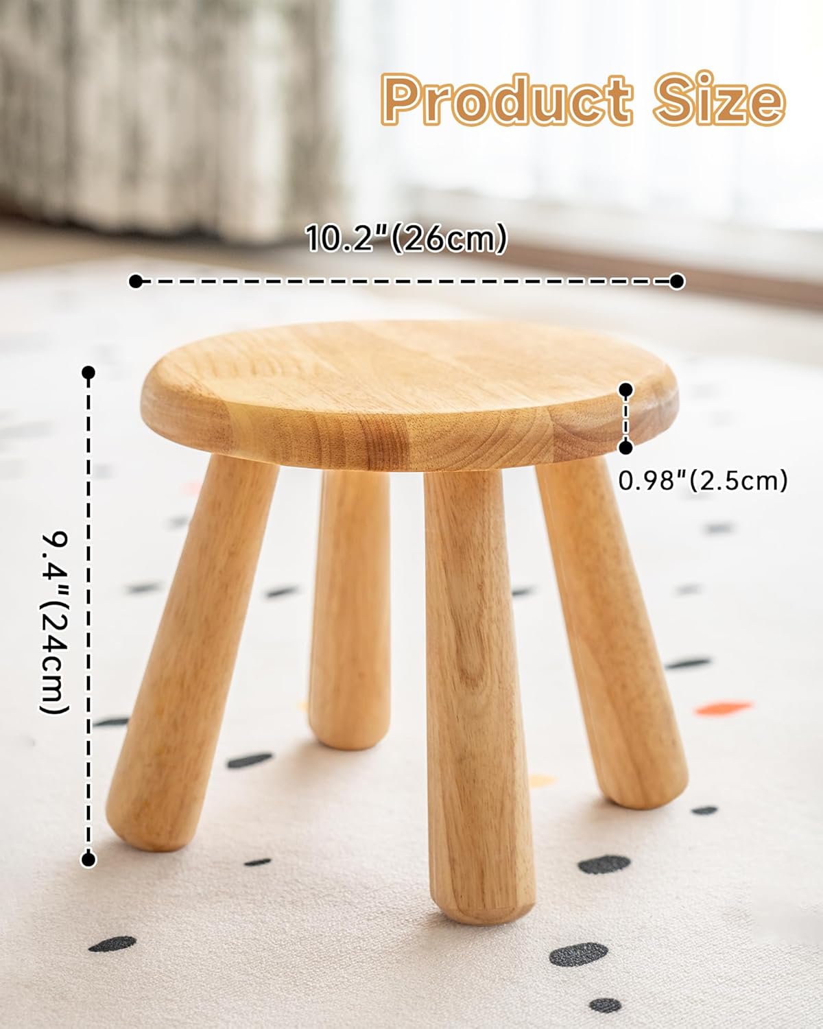 100% Solid Wood Mushroom Step Stool, Small Wooden Stool for Kids & Adults, Plant Stand & Side Table, Compact & Sturdy Footstool for Bathroom, Bedroom, Living Room, Natural (2PCS)