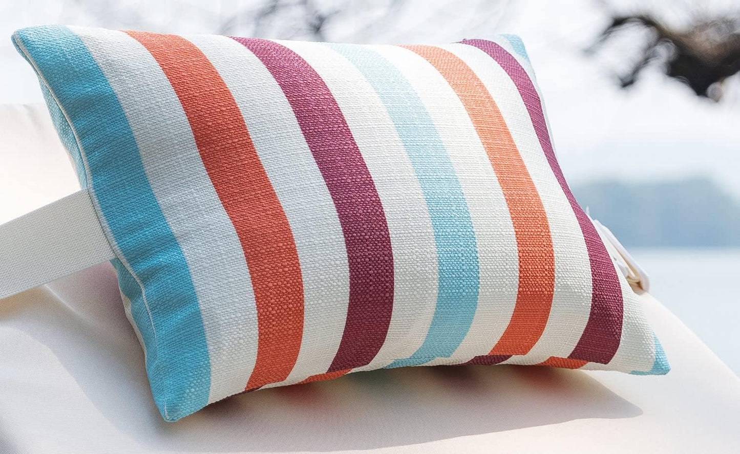 Outdoor Beach Chair Head Resting Pillow, Pool Lounge Chair Pillows with Insert and Adjustable Elastic Stripe for Recliner Sunbrella Neck Attachment, 2 Pack Size 11”*16” Strip II Red