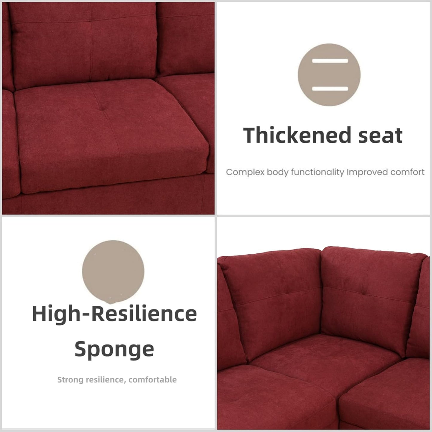 L Shaped Sectional Couches for Living Room, Modern Modular Sectional Sofa with Ottoman Storage, Comfy L Shaped Couch with Chaise for Bedroom Apartment Furniture, Red