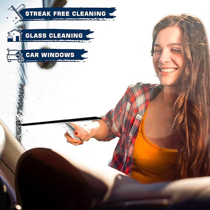 All-Purpose Stainless Steel Shower Squeegee for Glass Doors with 2 Adhesive Hooks, Squeegee for Bathroom Cleaner Tool Household Window Mirror Squeegee, Cleaning Tile Wall, Car, 10 Inch Silver