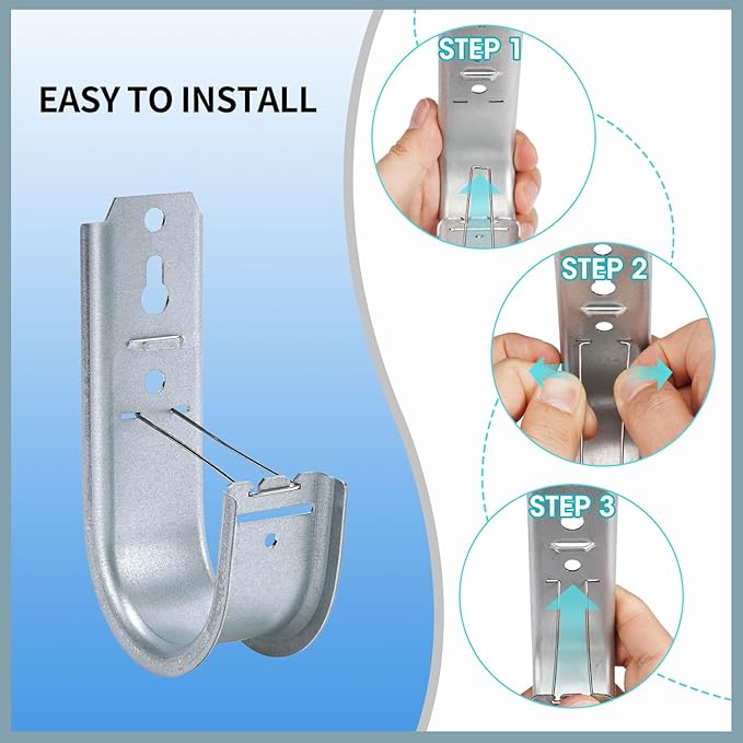 100 Pack 2-Inch Galvanized Steel Cable Support J-Hooks with Retainer Clips - Heavy Duty Wall Mount Cable Management Hooks for Structured Cabling & Organization