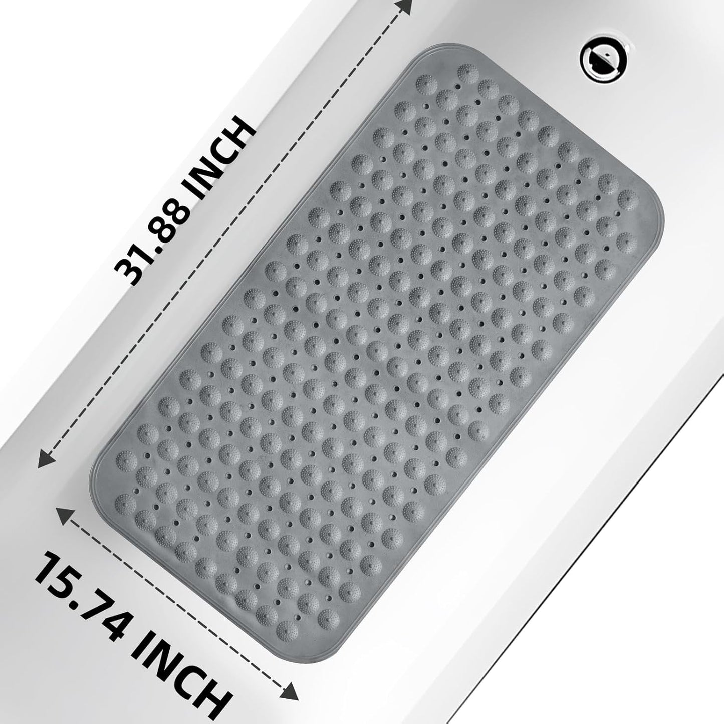 ZHICHENG Bath Mat - Shower Mat Non Slip - Long 31.88 x 15.74 Inch Bathroom Mats for Tub Nonslip - Anti Slip Bathmats - Bathtub Mat Non Slip with Massage Particles (Gray)